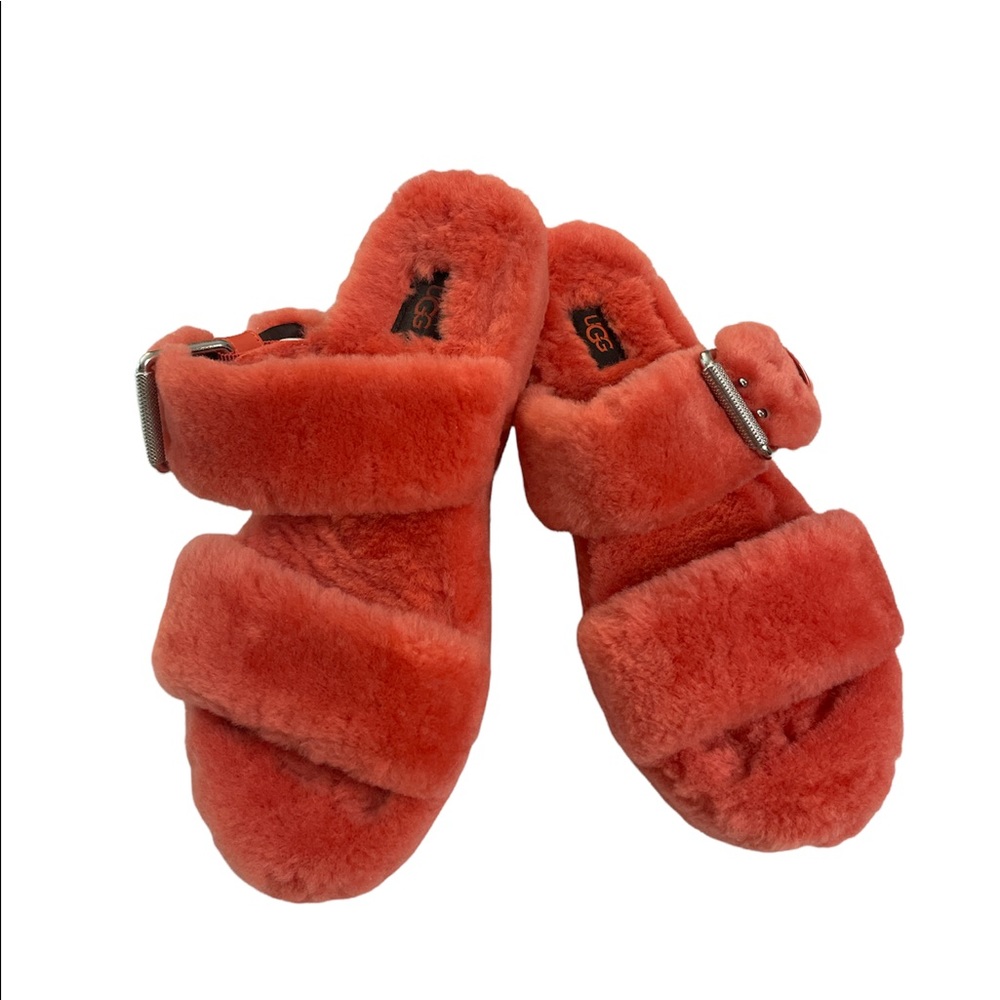 Ugg fuzz yeah slide on slippers sandals. MARIPOSA pink/coral color. Size 9